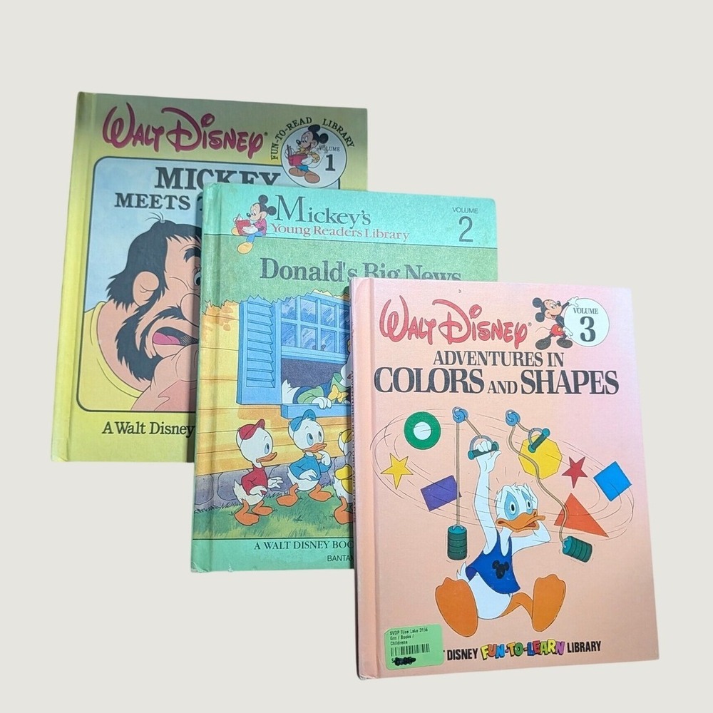 Vintage Walt Disney 3 Book Lot Mickey Meets Giant Donalds Big News Colors Shapes